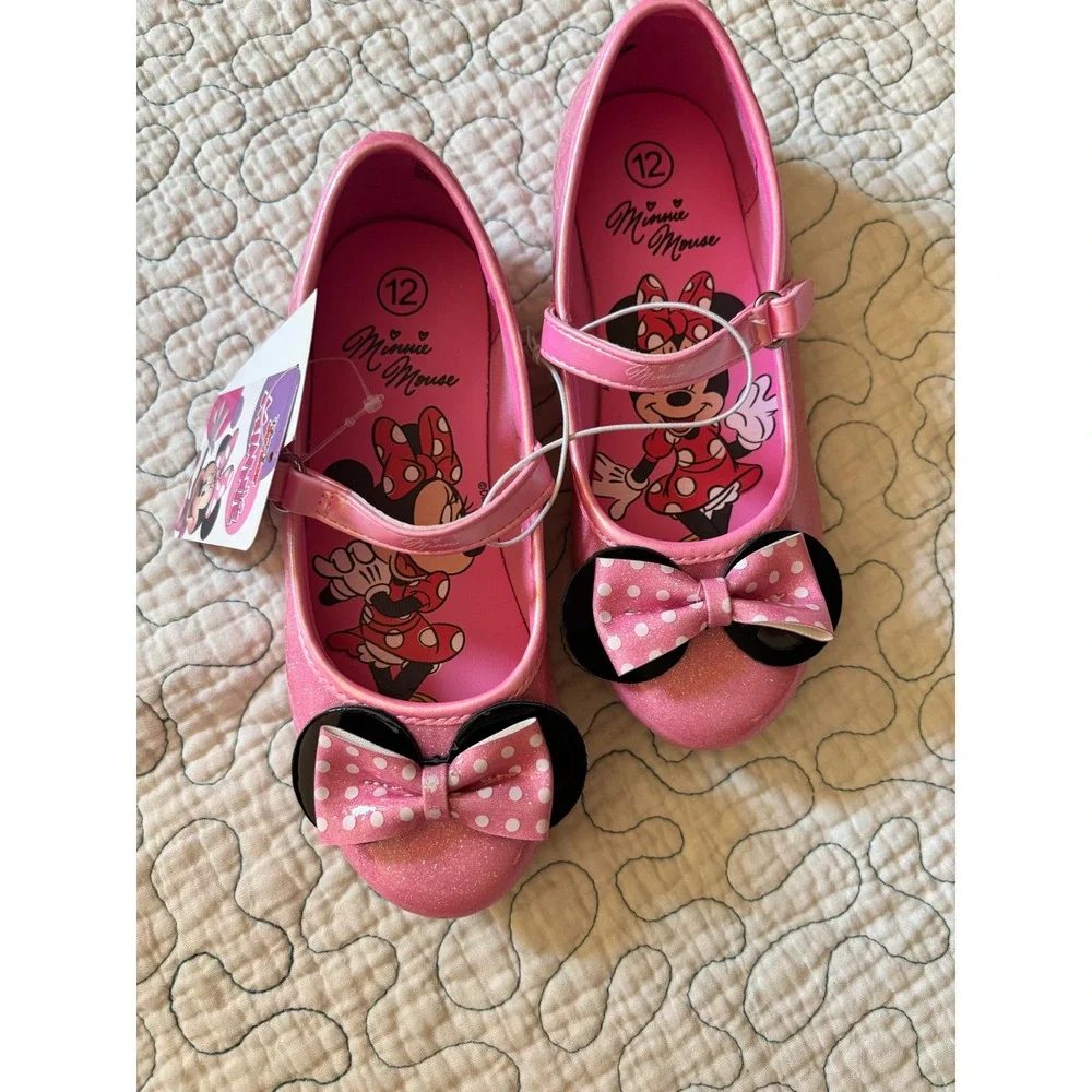 Disney Minnie Mouse Pink Glitter Mary Jane Dress Shoes Girls Size 12